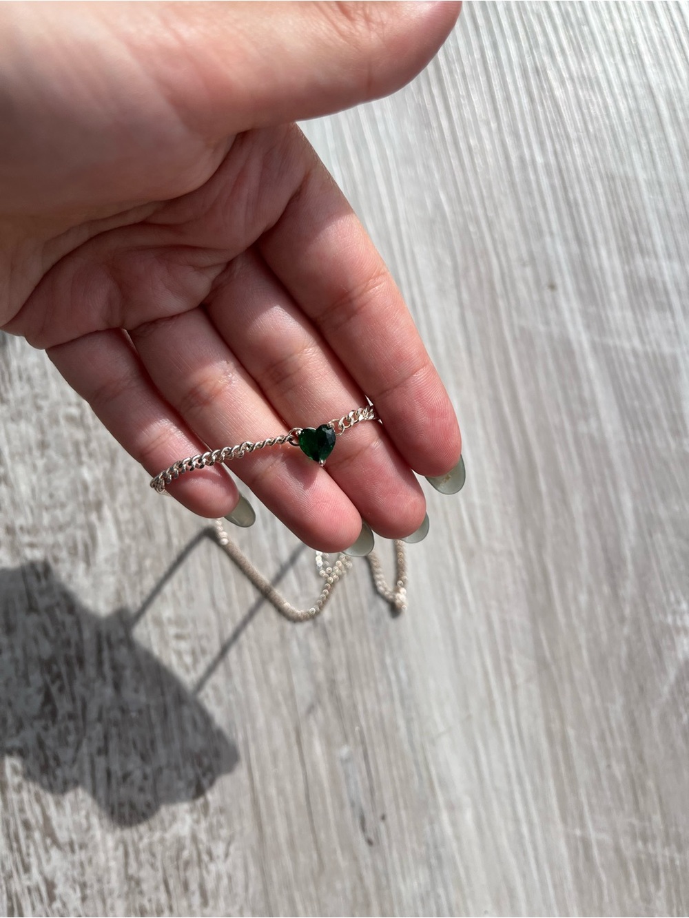 Waterproof Stainless Steel Chain Necklace with Emerald Green Heart Pendant